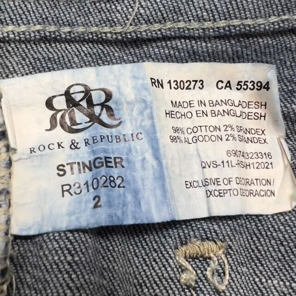 Rock & Republic Stinger Cut Off  Jean Shorts Size 2 Dark Wash Blue Stretch Denim